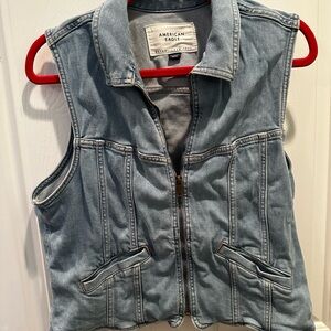 American Eagle Outfitters Light Blue Denim Vest